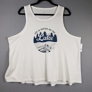 Plus Size 2X Life's Better On The Lake Graphic Tank White Cabincore Granola Girl